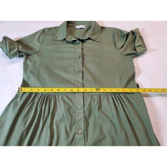 BLUE NAVY Brand Womens Small Maxi Shirt Dress Tiered Green Made In‎ Italy Cotton - Picture 8 of 10
